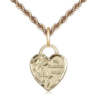 14kt Gold Guardian Angel Heart Medal Engraved Catholic Saint Jewelry