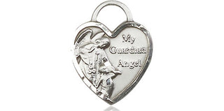 Sterling Silver Guardian Angel Heart Medal Engraved Catholic Saint Jewelry