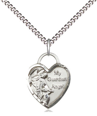 Sterling Silver Guardian Angel Heart Medal Religious Jewelry Engraved Catholic Saint Jewelry