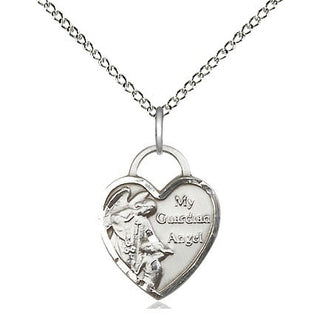 Sterling Silver Guardian Angel Heart Medal Religious Jewelry Engraved Catholic Saint Jewelry