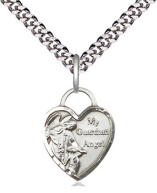 Sterling Silver Guardian Angel Heart Medal Religious Jewelry Engraved Catholic Saint Jewelry