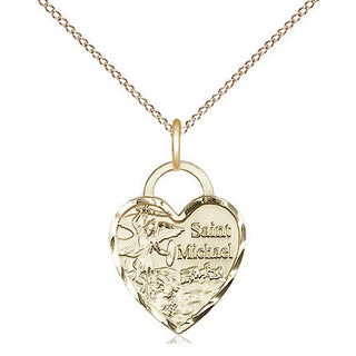 14kt Gold Filled Saint Michael Heart Medal Religious Jewelry Engraved Catholic Saint Jewelry