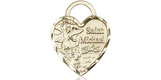 14kt Gold Saint Michael Heart Medal Engraved Catholic Saint Jewelry