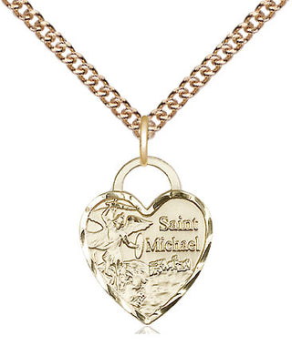 14kt Gold Saint Michael Heart Medal Engraved Catholic Saint Jewelry
