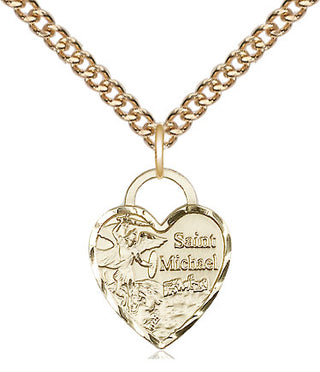14kt Gold Saint Michael Heart Medal Engraved Catholic Saint Jewelry
