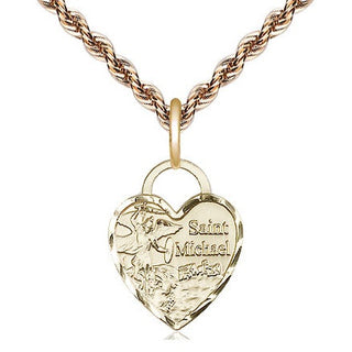 14kt Gold Saint Michael Heart Medal Engraved Catholic Saint Jewelry