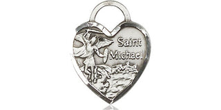 Sterling Silver Saint Michael Heart Medal Religious Jewelry Engraved Catholic Saint Jewelry