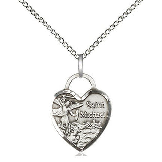 Sterling Silver Saint Michael Heart Medal Religious Jewelry Engraved Catholic Saint Jewelry