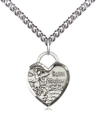 Sterling Silver Saint Michael Heart Medal Religious Jewelry Engraved Catholic Saint Jewelry