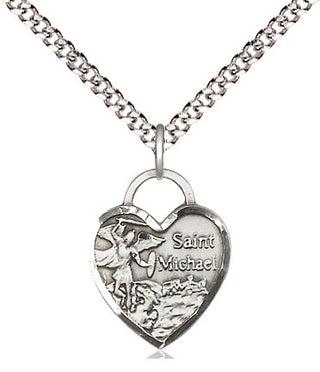 Sterling Silver Saint Michael Heart Medal Religious Jewelry Engraved Catholic Saint Jewelry