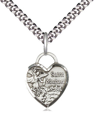Sterling Silver Saint Michael Heart Medal Religious Jewelry Engraved Catholic Saint Jewelry