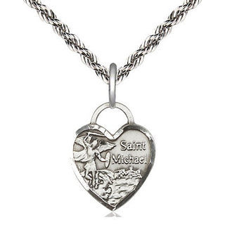 Sterling Silver Saint Michael Heart Medal Religious Jewelry Engraved Catholic Saint Jewelry