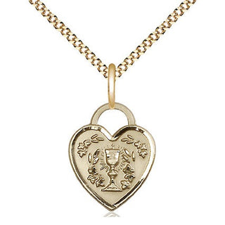 14kt Gold Filled Communion Heart Medal Religious Jewelry Engraved Catholic Saint Jewelry