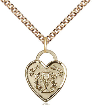 14kt Gold Filled Communion Heart Medal Religious Jewelry Engraved Catholic Saint Jewelry