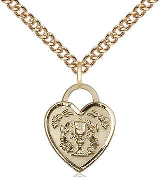 14kt Gold Filled Communion Heart Medal Religious Jewelry Engraved Catholic Saint Jewelry