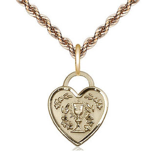 14kt Gold Filled Communion Heart Medal Religious Jewelry Engraved Catholic Saint Jewelry