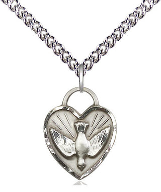Sterling Silver Confirmation Heart Medal Religious Jewelry Engraved Catholic Saint Jewelry