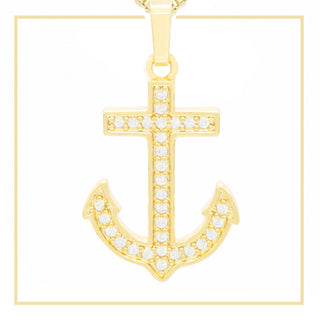 Anchor Cross Cubic Zirconia Pendant 14K Gold Filled Men Men Women Jewelry