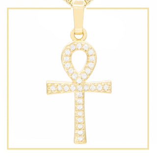 Ankh Cross Cubic Zirconia Pendant 14K Gold Filled Men Women Jewelry