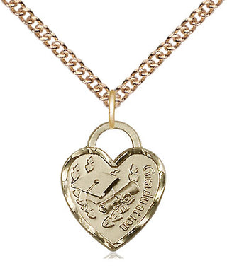 14kt Gold Graduation Heart Medal Engraved Catholic Saint Jewelry