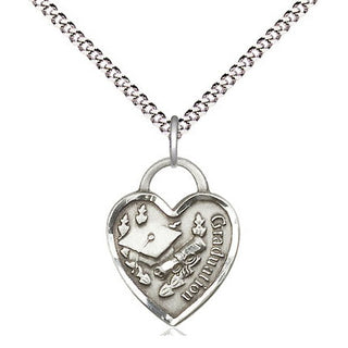 Sterling Silver Graduation Heart Medal Religious Jewelry Engraved Catholic Saint Jewelry