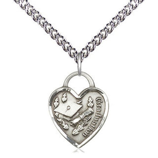 Sterling Silver Graduation Heart Medal Religious Jewelry Engraved Catholic Saint Jewelry