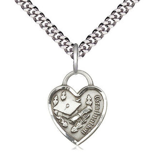 Sterling Silver Graduation Heart Medal Religious Jewelry Engraved Catholic Saint Jewelry