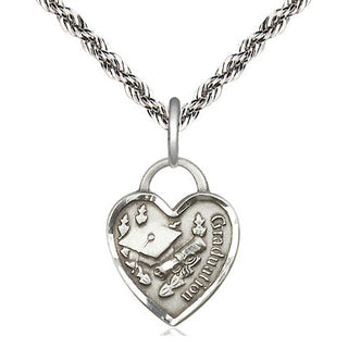Sterling Silver Graduation Heart Medal Religious Jewelry Engraved Catholic Saint Jewelry