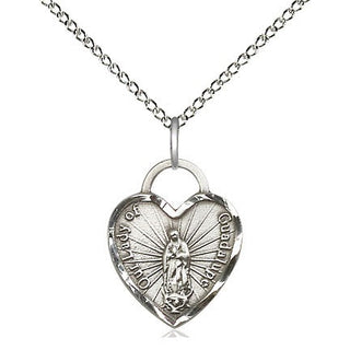 Sterling Silver Our Lady of Guadalupe Heart Medal Religious Jewelry