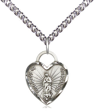 Sterling Silver Our Lady of Guadalupe Heart Medal Religious Jewelry