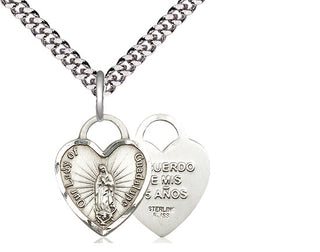 Sterling Silver Our Lady of Guadalupe Heart Medal Religious Jewelry
