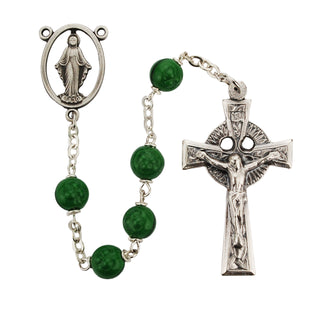 7MM Gold Green Glass Rosary