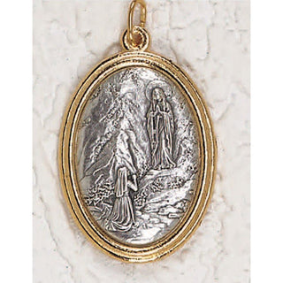 Bulk Lady of Lourdes Gold and Silver Toned 1-1/2 inch Oval Medal with Pray for Us on back