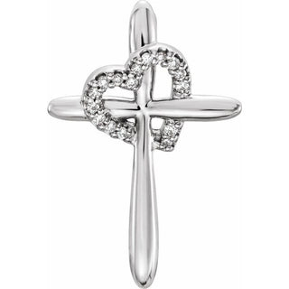 Sterling Silver .04 CTW Natural Diamond Heart & Cross Pendant 