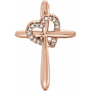 14K Rose .04 CTW Natural Diamond Heart & Cross Pendant 