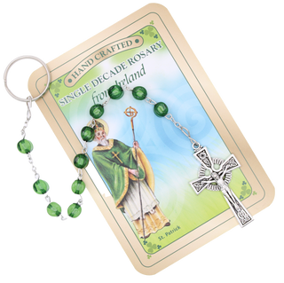 Single Decade Keychain Rosary with Shaped Green Beads and Celtic Cross