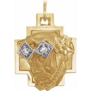 14K Yellow/White .02 CTW Natural Diamond Face of Jesus Crown Cross Pendant