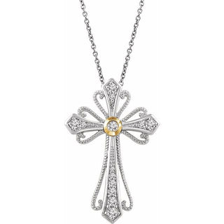 14K White/Yellow 1/6 CTW Natural Diamond Cross Pendant