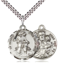 Sterling Silver Guardian Angel Pendant on an 24-inch Light Rhodium Heavy Curb Chain