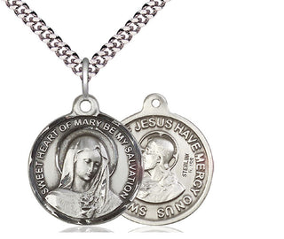 Sterling Silver Immaculate Heart of Mary Pendant on an 24-inch Light Rhodium Heavy Curb Chain
