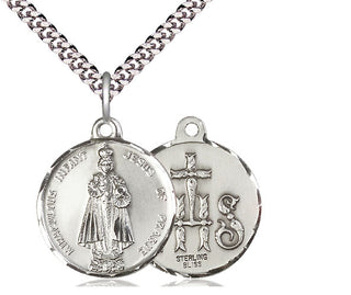 Sterling Silver Infant of Prague Pendant on an 24-inch Light Rhodium Heavy Curb Chain