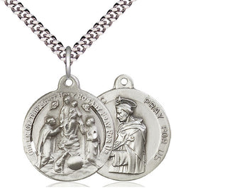 Sterling Silver Holy Rosary Pendant on an 24-inch Light Rhodium Heavy Curb Chain