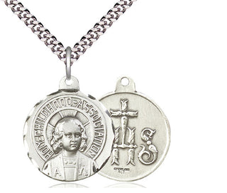 Sterling Silver Holy Childhood Pendant on an 24-inch Light Rhodium Heavy Curb Chain