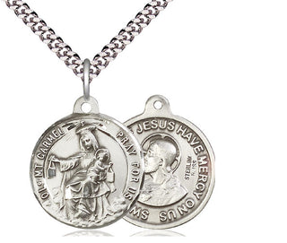 Sterling Silver Our Lady of Mount Carmel Pendant on an 24-inch Light Rhodium Heavy Curb Chain