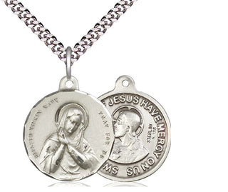 Sterling Silver Blessed Virgin Pendant on an 24-inch Light Rhodium Heavy Curb Chain