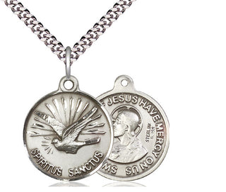 Sterling Silver Holy Spirit Pendant on an 24-inch Light Rhodium Heavy Curb Chain