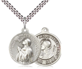 Sterling Silver Blessed Imelda Pendant on an 24-inch Light Rhodium Heavy Curb Chain