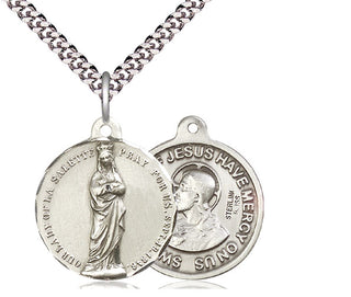Sterling Silver Our Lady of Lasalette Pendant on an 24-inch Light Rhodium Heavy Curb Chain