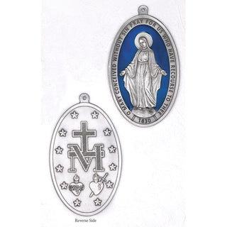The Miraculous Medal - Large Wall Medal in Blue Enamel and Silver Tone
