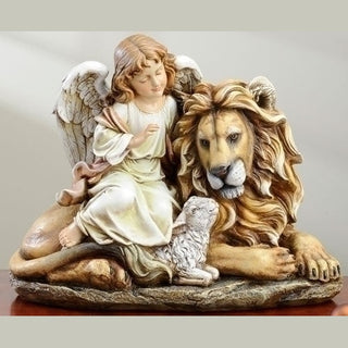 11.5" Lion/Lamb With Angel Figure